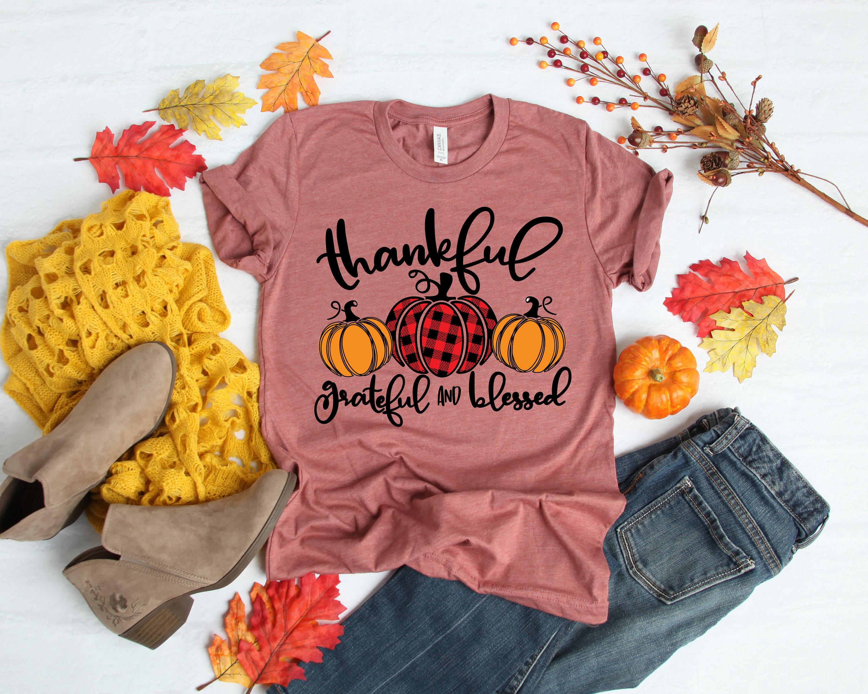 Thankful Grateful Blessed Shirt, Pumpkin Tee,Buffalo Plaid Thanksgiving Shirt,Thanksgiving Family Shirt,Thanksgiving Matching Jack-o'-lantern ShirtHome Style