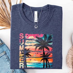 Summer Sunset T-Shirt, Tropical Beach Tee, Vacay Mode On, Colorful Sunset, Matching Vacation Shirt, Summer Seaside Vibes, Coastal Tee