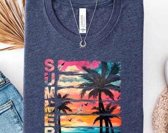 Summer Sunset T-Shirt, Tropical Beach Tee, Vacay Mode On, Colorful Sunset, Matching Vacation Shirt, Summer Seaside Vibes, Coastal Tee