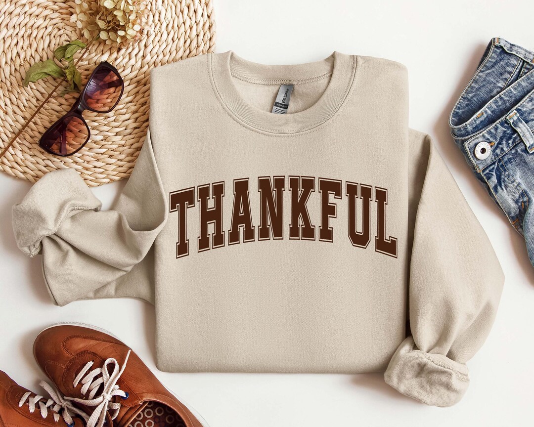 THANKFUL Round Neck Long Sleeve Sweatshirt
