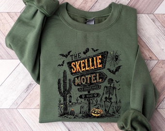Skellie Motel Funny Halloween Sweatshirt,Funny Skeleton Halloween Fall T Shirt, Woman Halloween Humor Sweatshirt,Trendy Halloween Sweatshirt