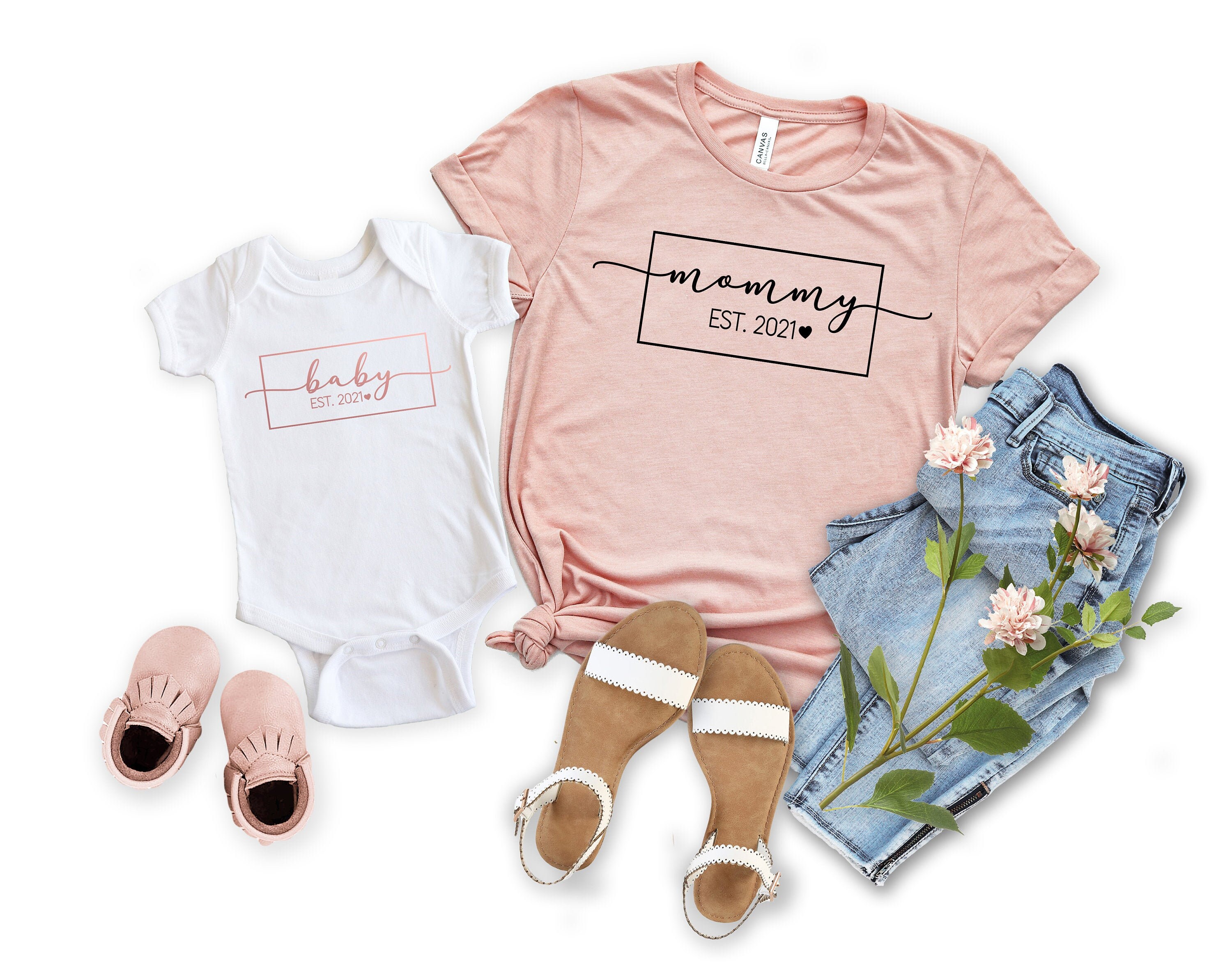 Mommy and Baby Est 2021 Shirt Mommy and 