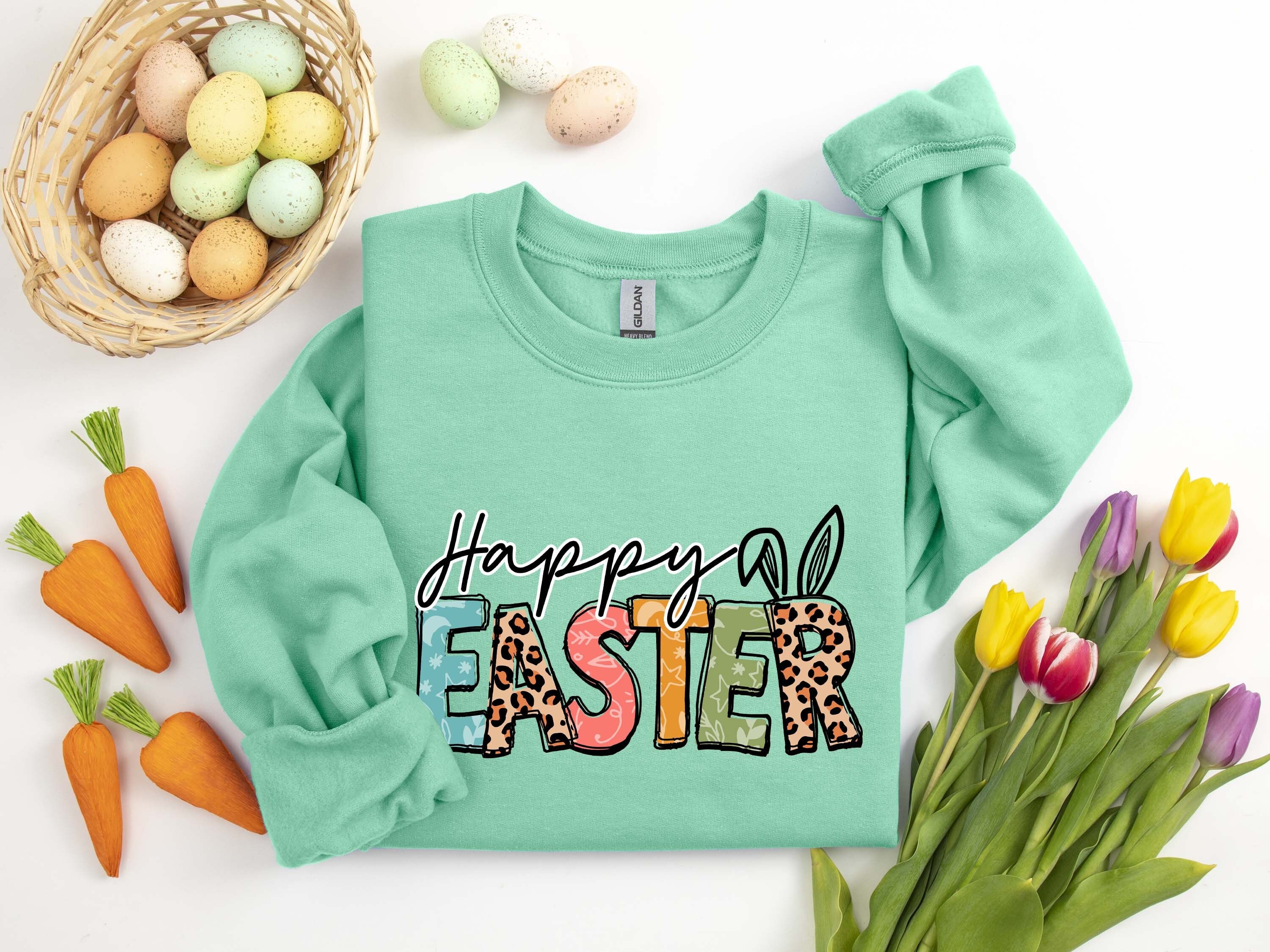Happy Easter Bunny Sweatshirt, Konijntjes Sweatshirt, Bloemen Print Konijntjes, Leopard Bunny Sweatshirt, Happy Easter Trui, Paascadeau
