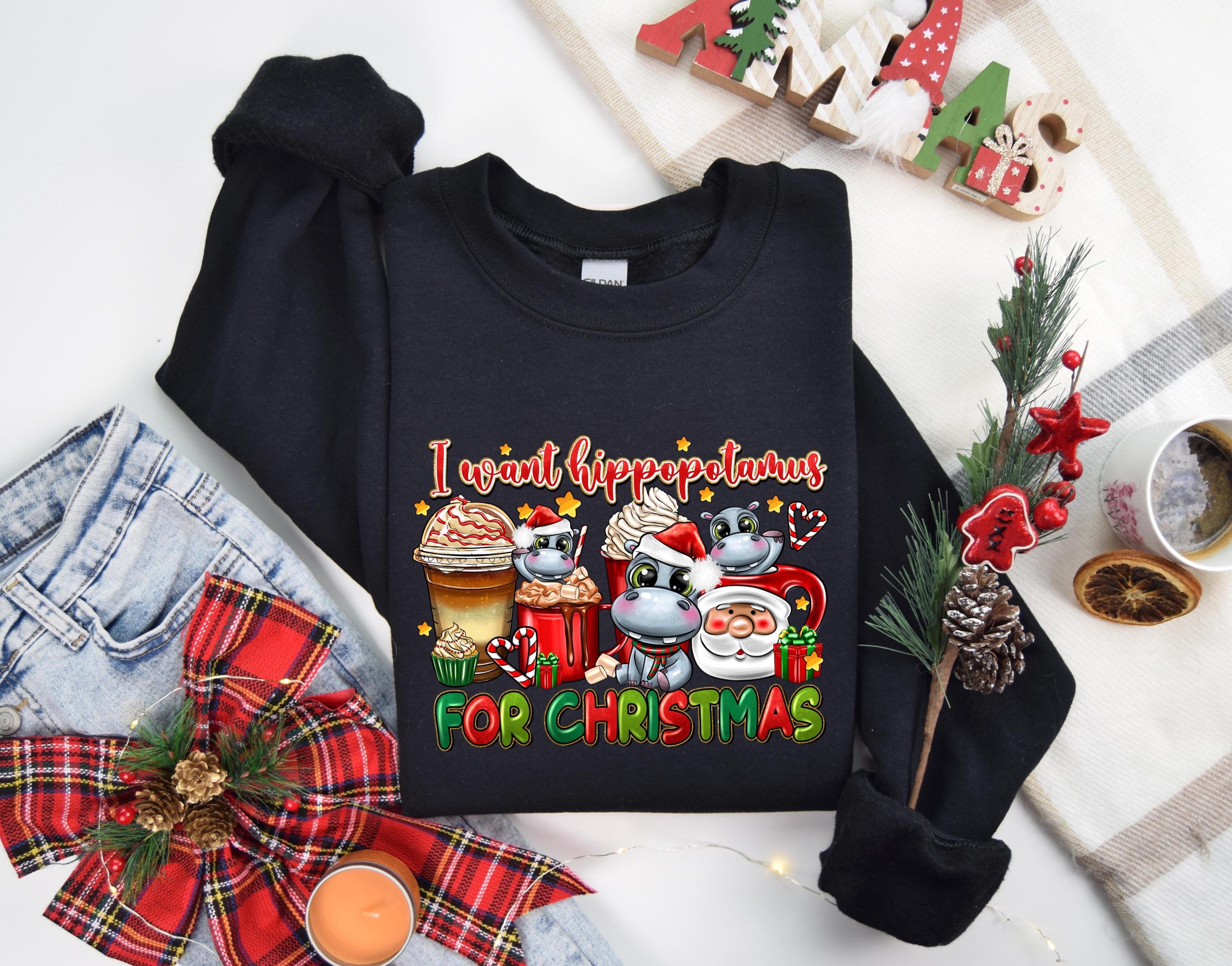 クリスマス スウェットシャツ、クリスマスにカバが欲しいシャツ