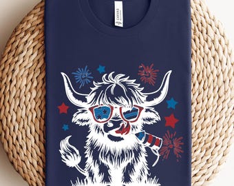 Camiseta de vaca de las Tierras Altas del 4 de julio, regalo para amantes de las vacas, camiseta divertida del 4 de julio, sudadera patriótica de vaca del 4 de julio, camiseta del Día de la Independencia del Oeste