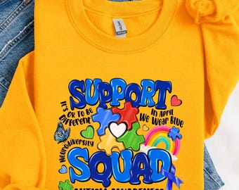 Support Squad Autism Awareness Shirt, Neurodiversity Tee, Support Team Shirt, Autism Teacher Shirt, Autism Day Shirt, In April We Wear Blue