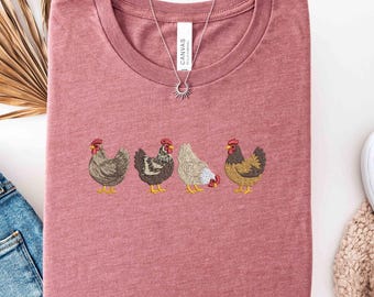 Embroidered Chicken Shirt, Farm Animal Sweatshirt, Cute Hen Graphic T-Shirt, Country Farmhouse Tee, Gift for Chicken Lovers, Farmer Gift