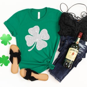 Womens st pattys shirt, glitter shamrock tee, st patricks day shirt, womens st paddys, cute st pattys shirt, st pattys women image 2