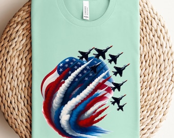 Camiseta de la Fuerza Aérea Americana, camiseta con la bandera de EE. UU. del 4 de julio, camiseta con el sobrevuelo de aviones de combate del 4 de julio, sudadera a juego con el diseño patriótico del Día de la Independencia de la Fuerza Aérea.