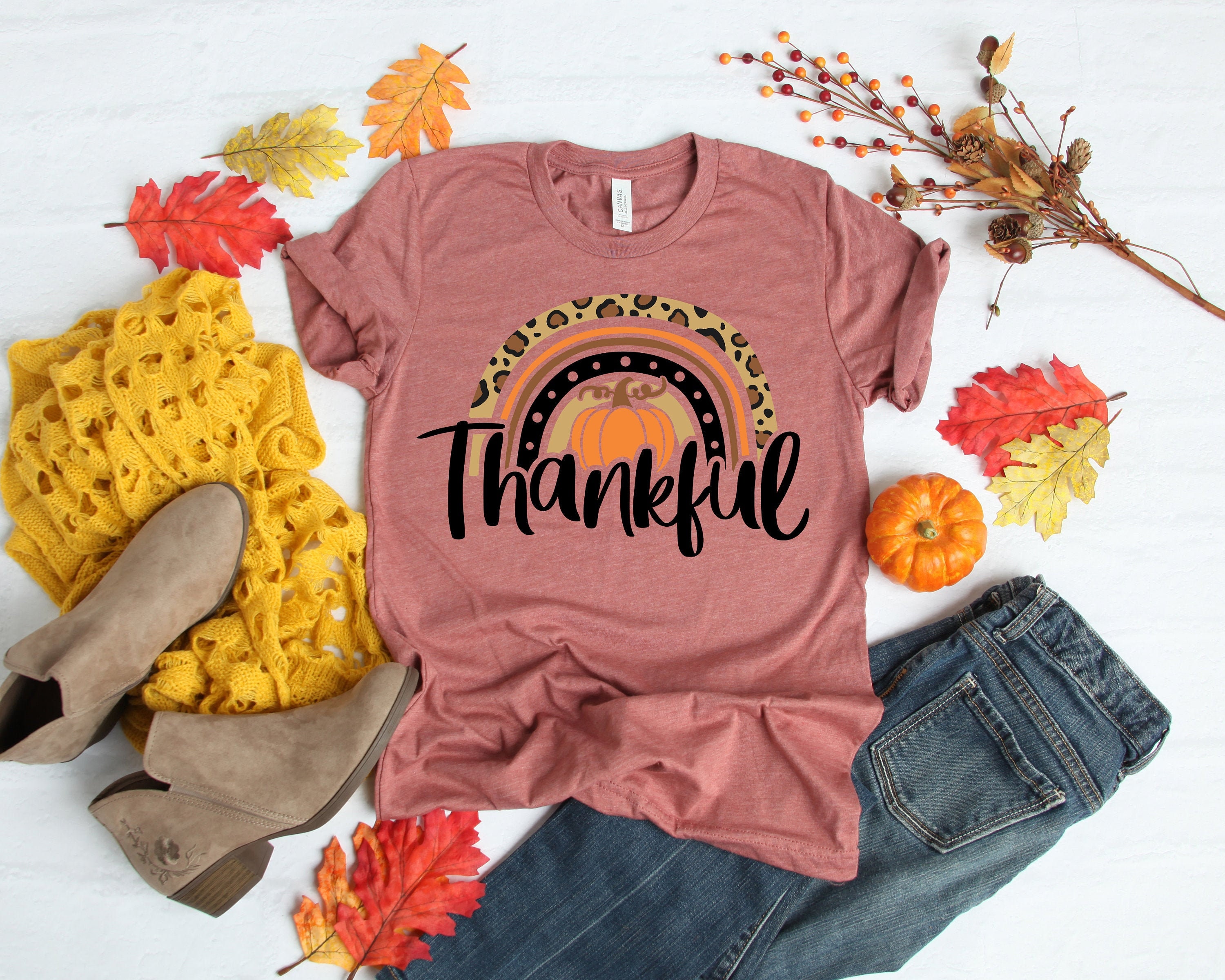 Thankful Rainbow Pumpkin Shirt,Thanksgiving Vacation Shirt,Family Thanksgiving Shirt, Thanksgiving Food Shirt,Thanksgiving Dinner Shirt Jack-o'-lantern ShirtHome Style