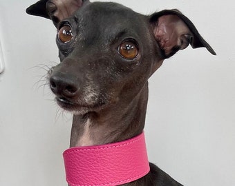 Super soft leather Italian Greyhound wide collar. Italian greyhound puppy and adult sizes - Passion Pink