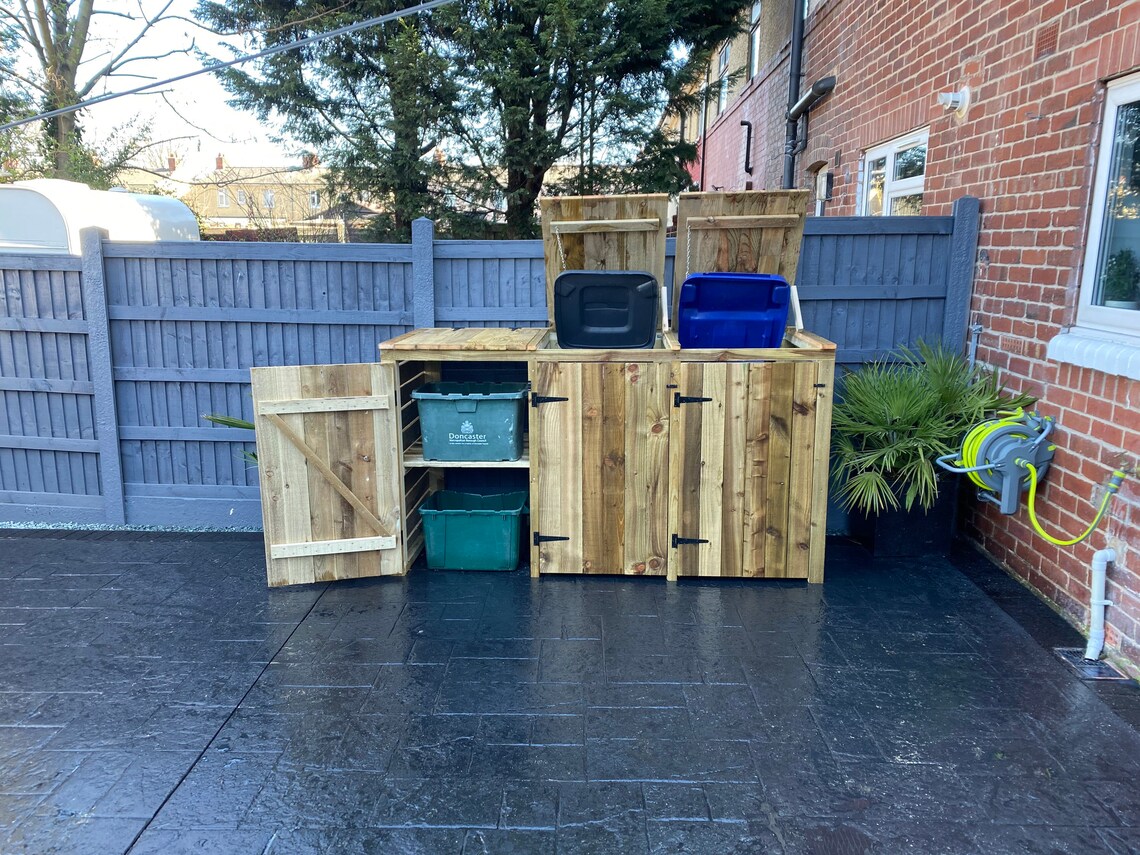 Bespoke Handmade Wheelie Bin Storage Units With Shelving Etsy
