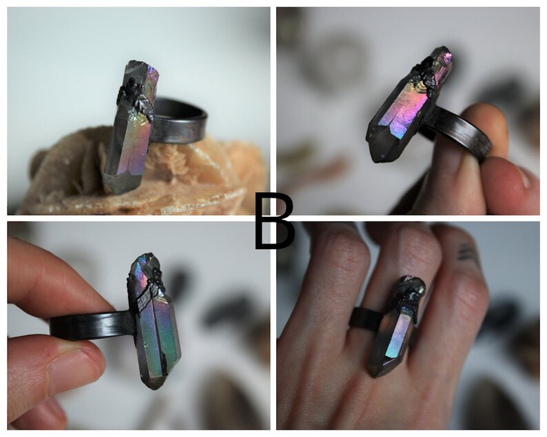 Purple aura quartz ring Handmade ring Quartz ring Aura quartz ring Crystal ring Electroformed ring