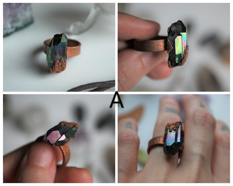 Purple aura quartz ring Handmade ring Quartz ring Aura quartz ring Crystal ring Electroformed ring
