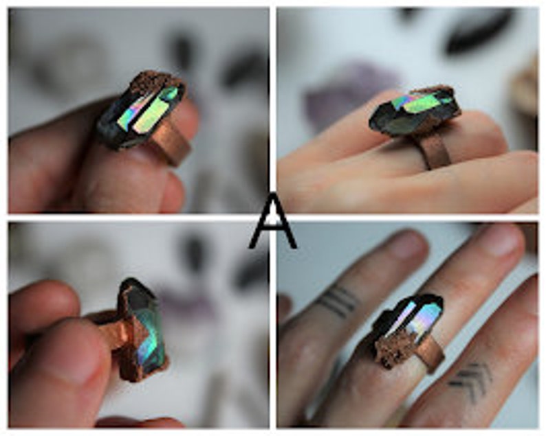 Purple aura quartz ring Handmade ring Quartz ring Aura quartz ring Crystal ring Electroformed ring