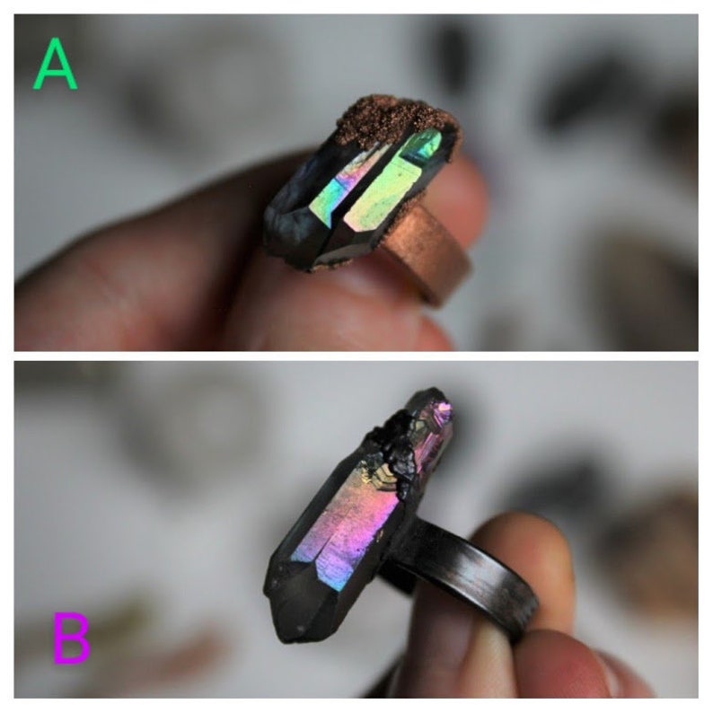 Purple aura quartz ring Handmade ring Quartz ring Aura quartz ring Crystal ring Electroformed ring