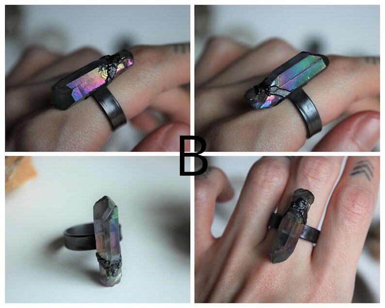 Purple aura quartz ring Handmade ring Quartz ring Aura quartz ring Crystal ring Electroformed ring