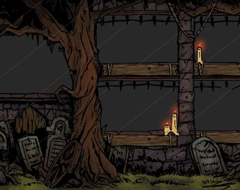 Sylized Hand-Drawn Evil Grove Themed TTRPG Livestream Overlay