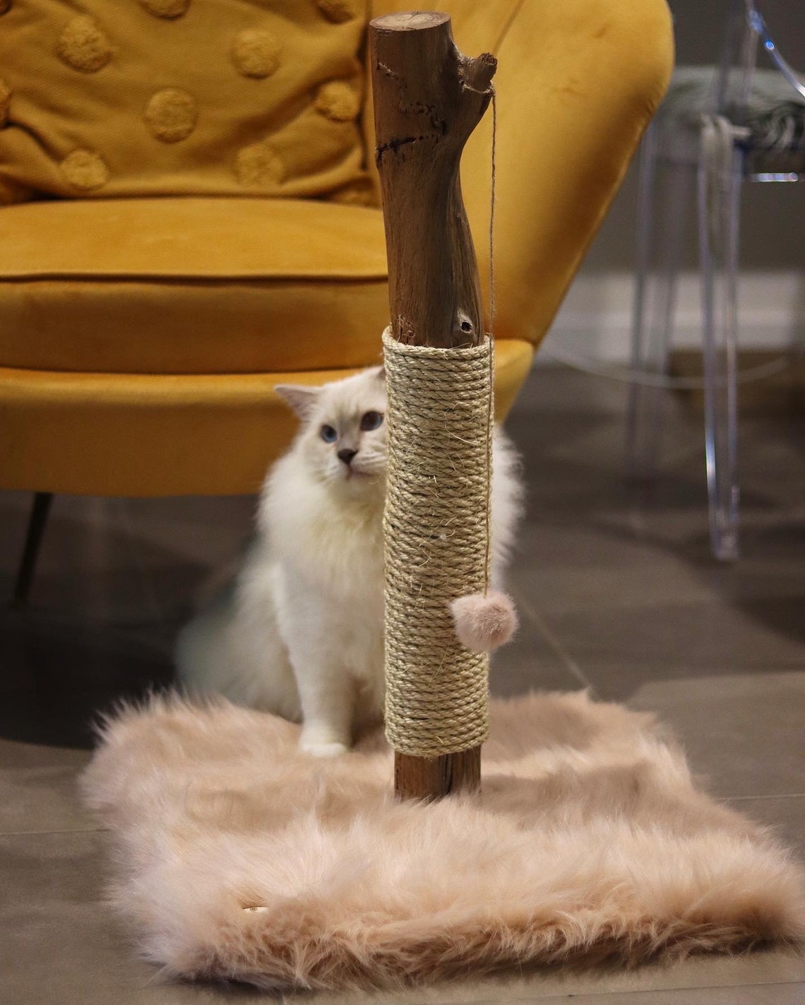 Natural Real Wood Wooden Cat Scratcher Sisal Scratching Post Etsy