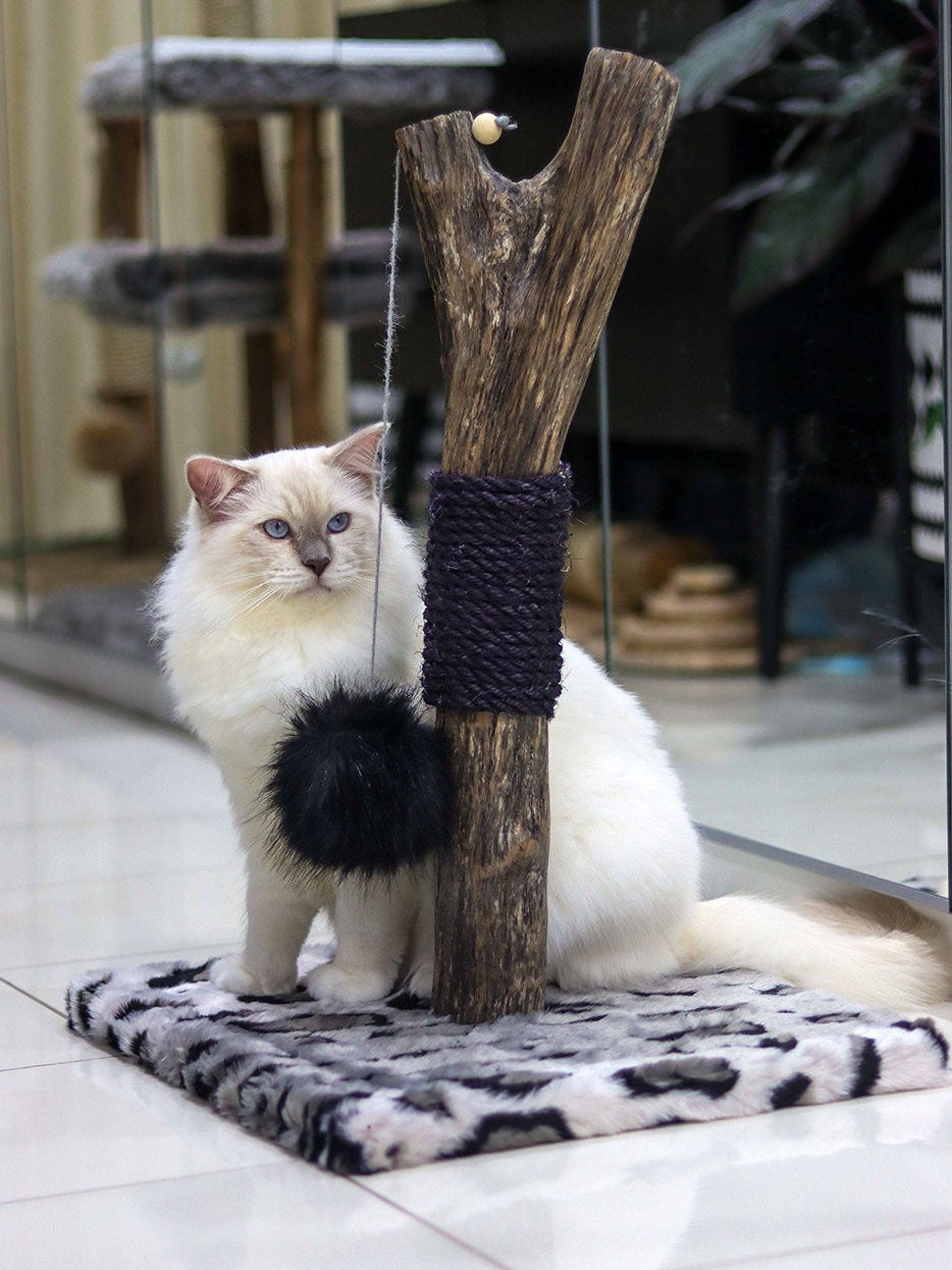 Natural Real Wood Wooden Cat Scratcher Sisal Toy Scratching Etsy