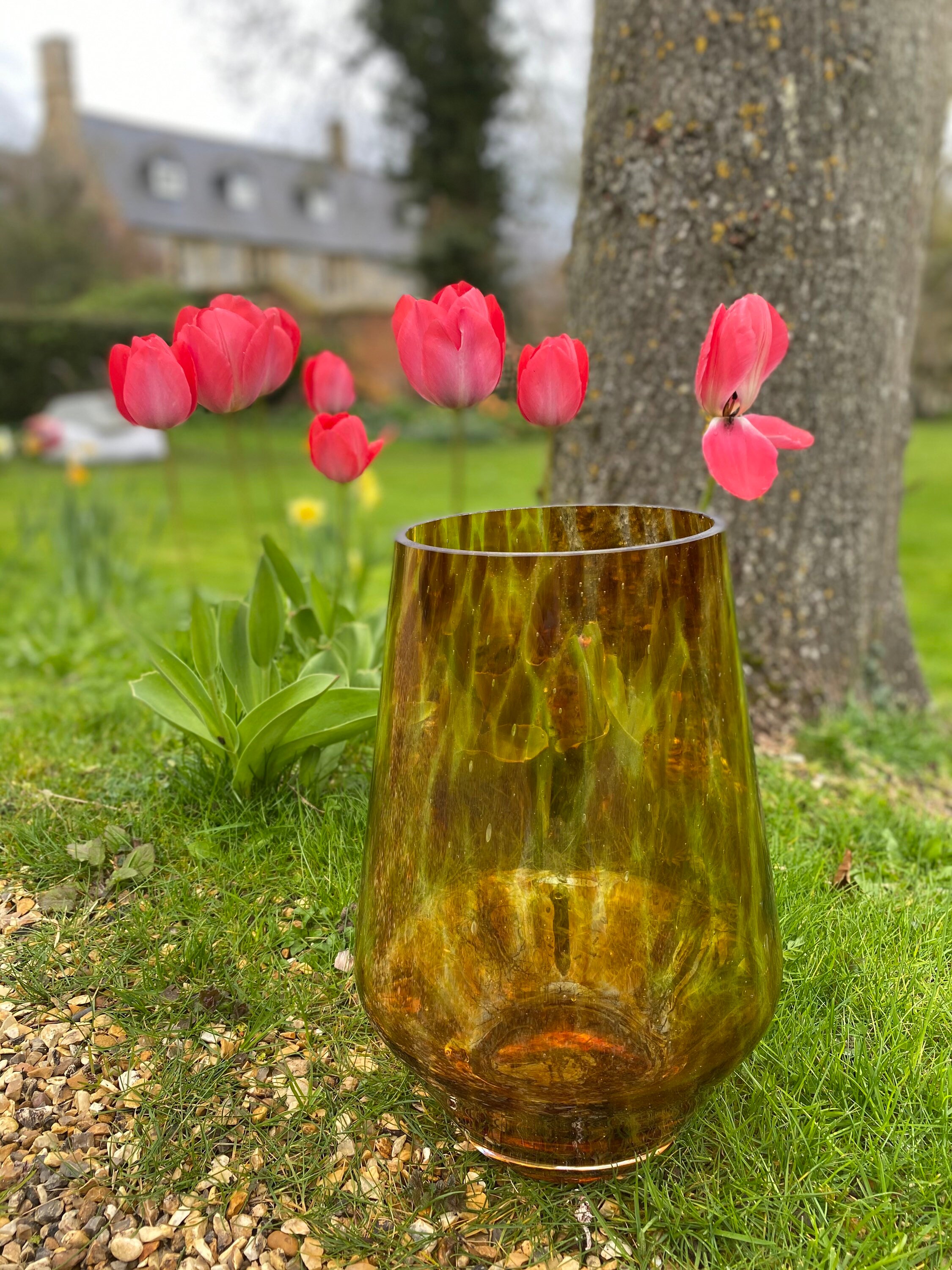 Large Amber Glass Tortoiseshell Vase Etsy