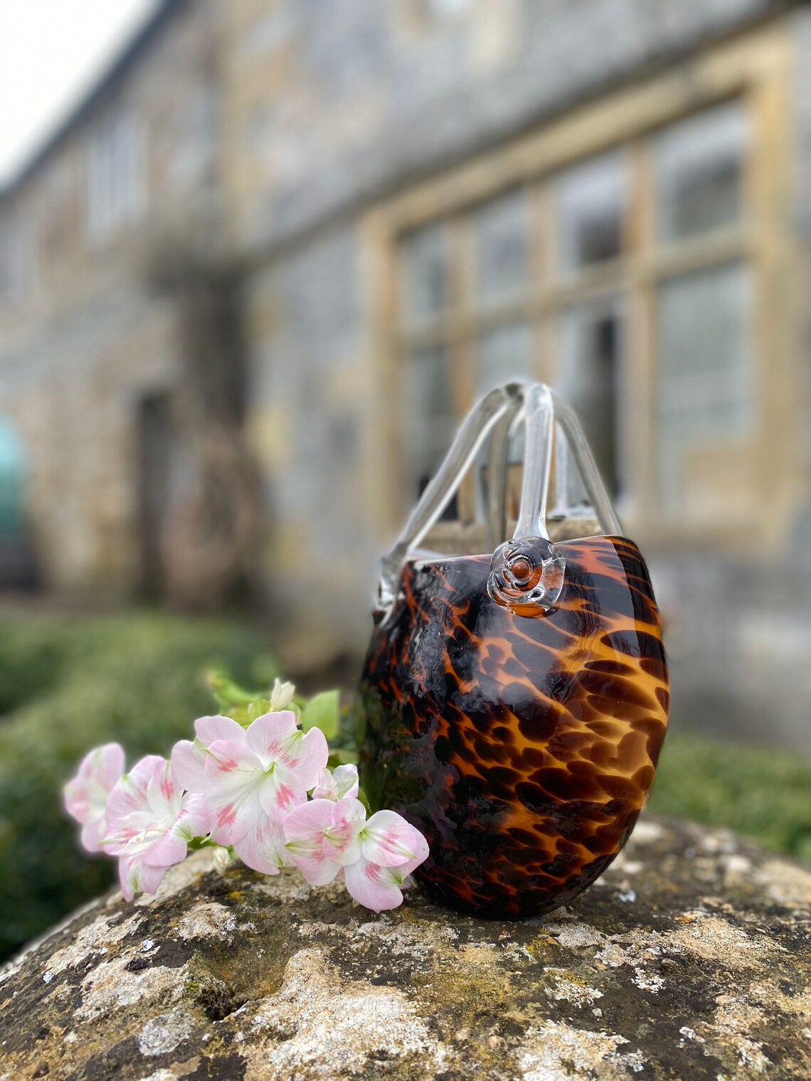 Tortoiseshell Glass Handbag Vase Etsy UK