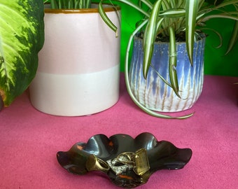 Vintage Faux Tortoiseshell Scallop Edge Jewellery Dish