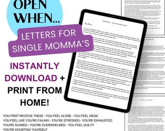 Lettere stampabili "Apri quando" per mamme single: lettere pre-scritte per incoraggiare e sostenere. Lettere da scaricare immediatamente / Regalo sentito per le mamme.