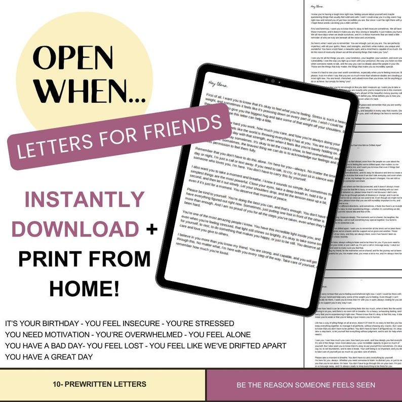 Printable Open When Letters for Friends- Prewritten Letters to Support ...