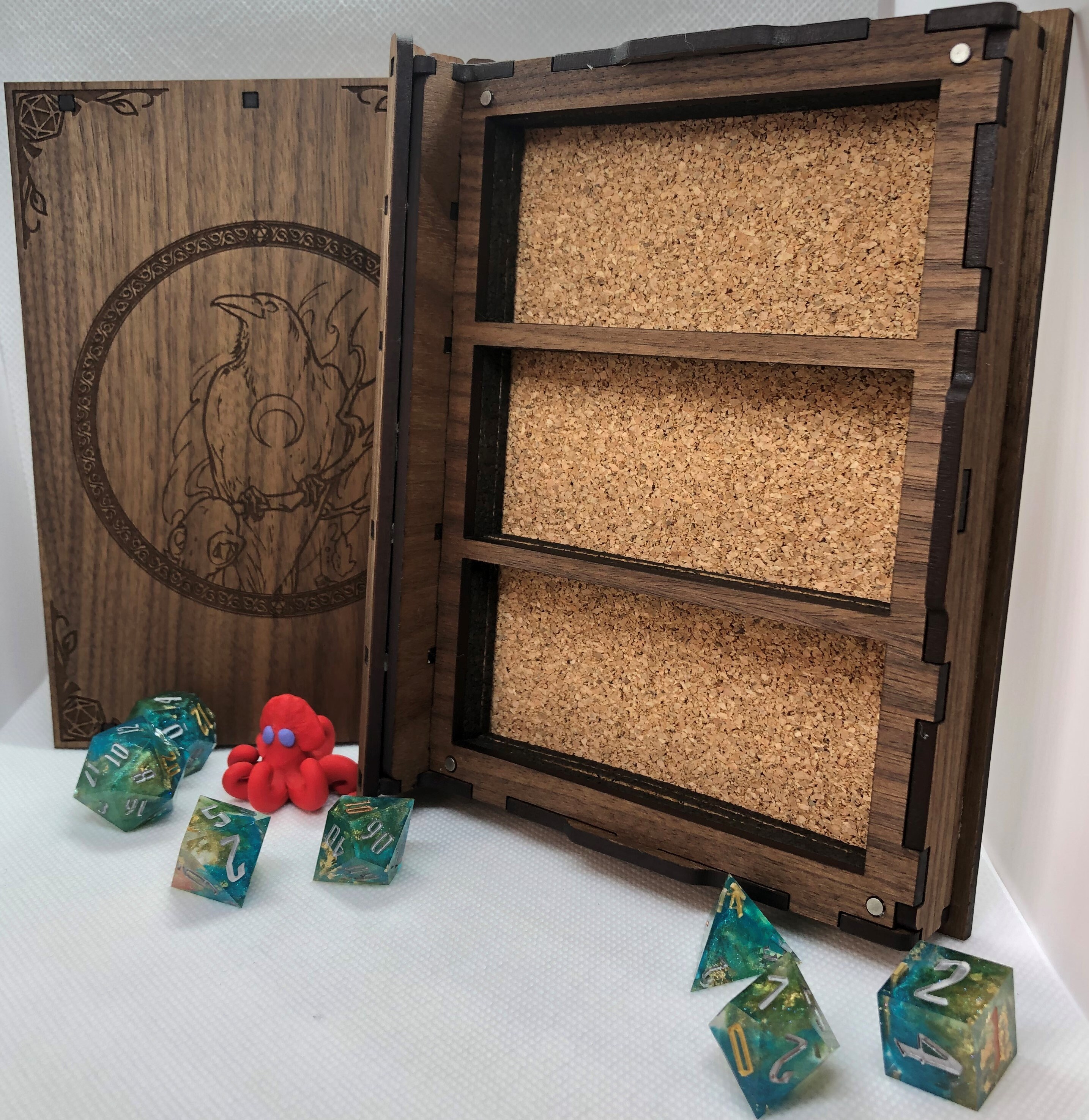 Engraved Dice Box Spell Book Box, Raven, Dice Box Wood, Dice Box Book