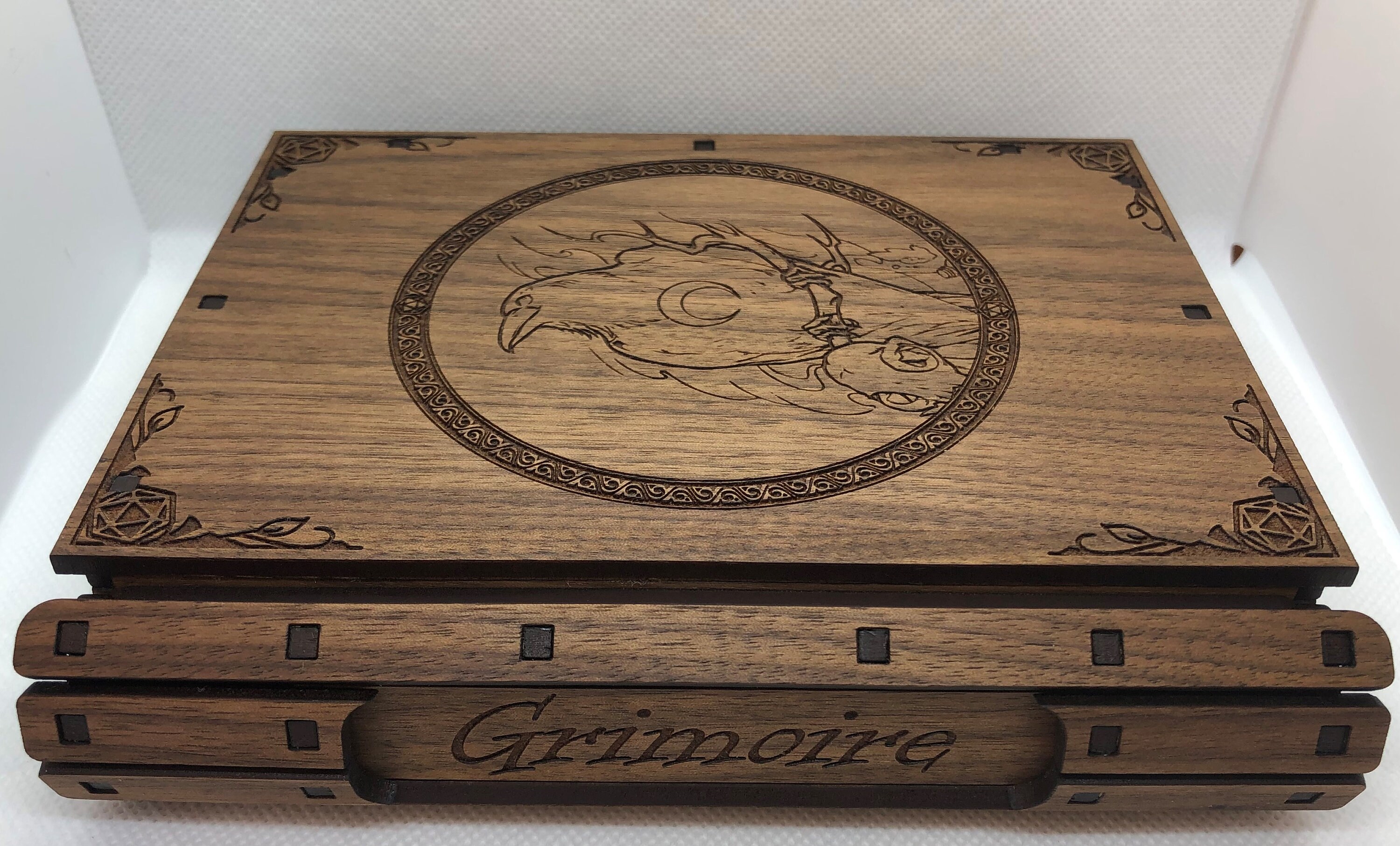 Engraved Dice Box Spell Book Box, Raven, Dice Box Wood, Dice Box Book