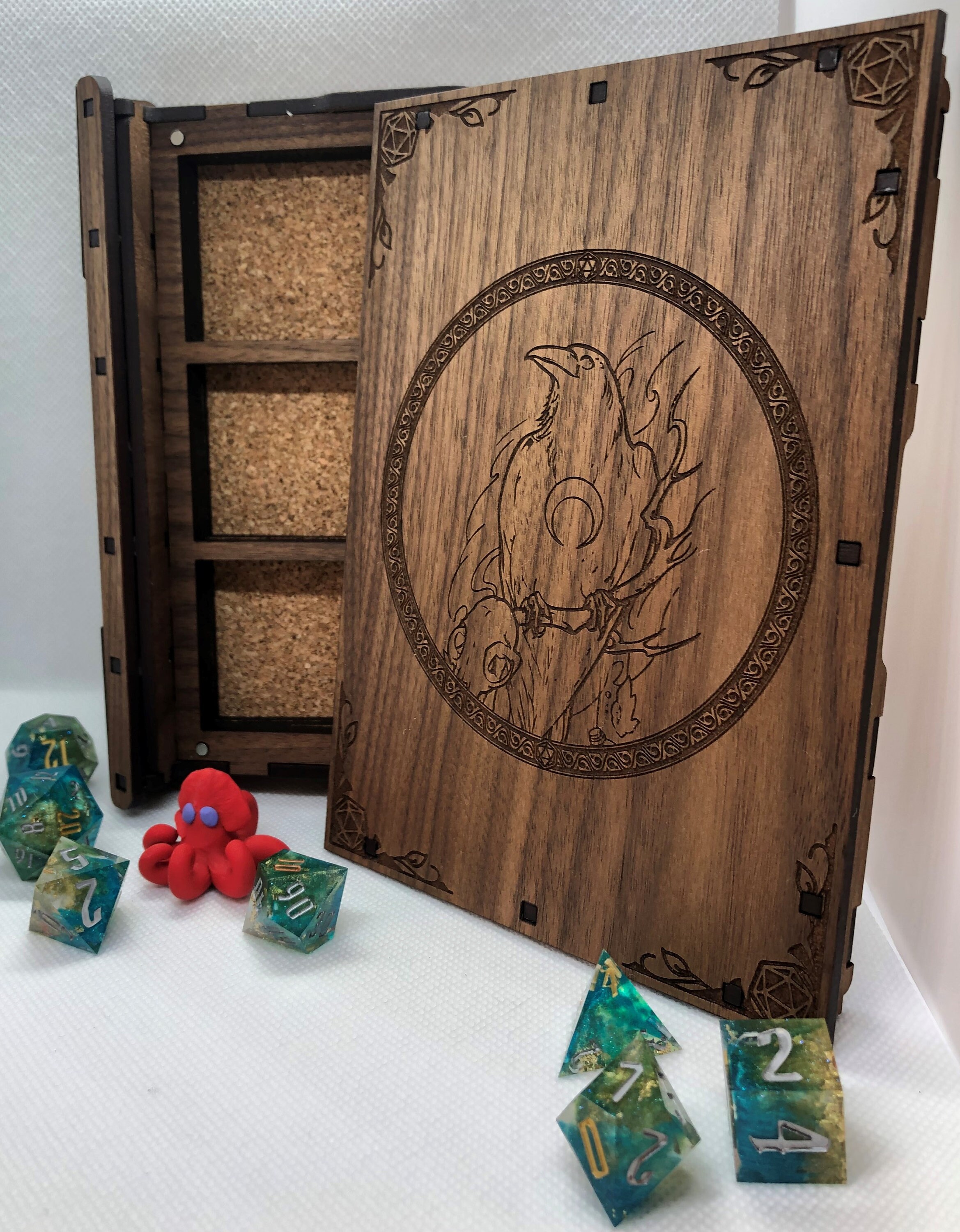 Engraved Dice Box Spell Book Box, Raven, Dice Box Wood, Dice Box Book