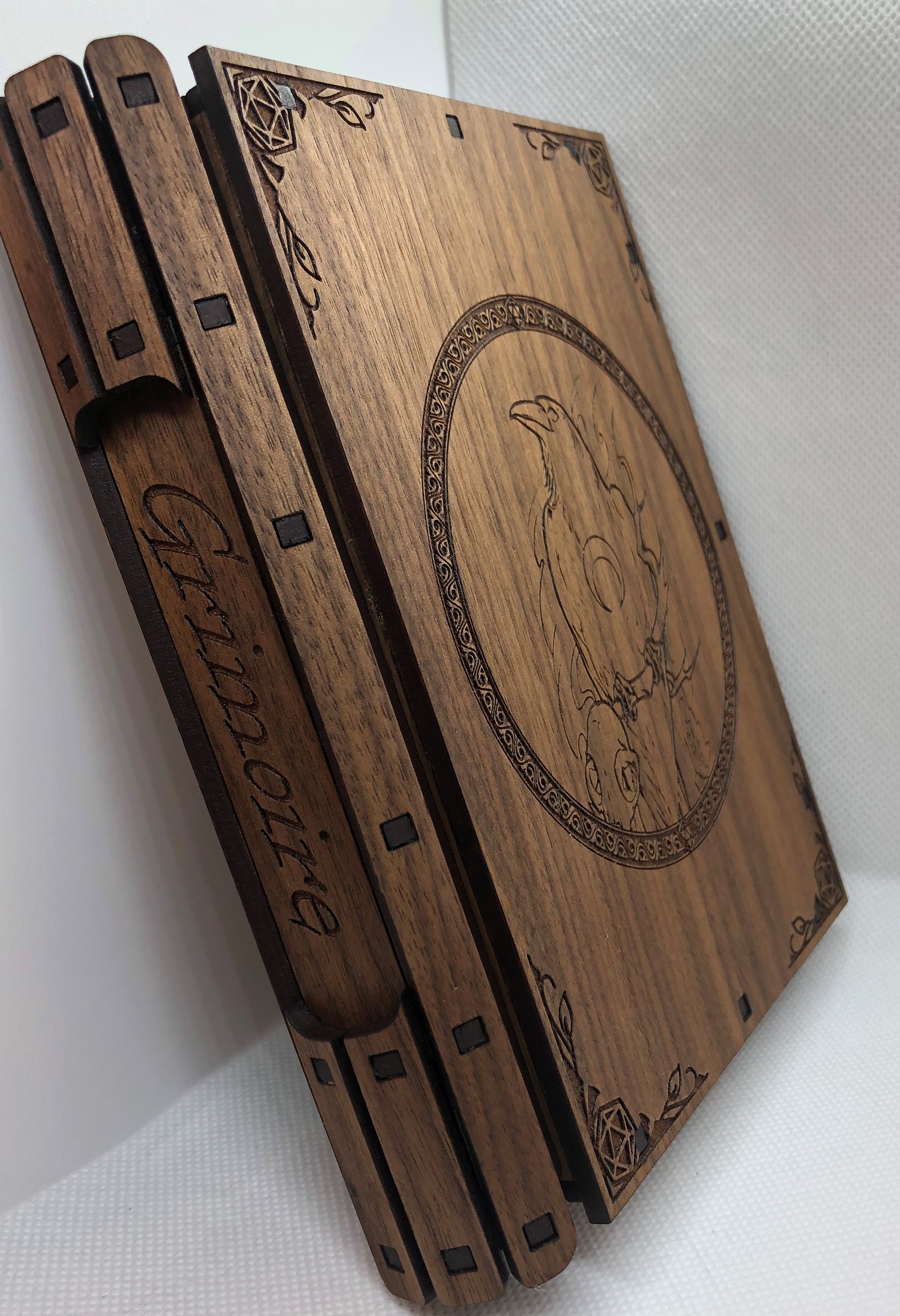 Engraved Dice Box Spell Book Box, Raven, Dice Box Wood, Dice Box Book
