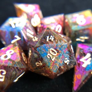 Handmade Dice - Metallurgy - sharp edge dice set dnd, artisan dice, nerd gifts for her, nerd gifts for him, dungeon master gift