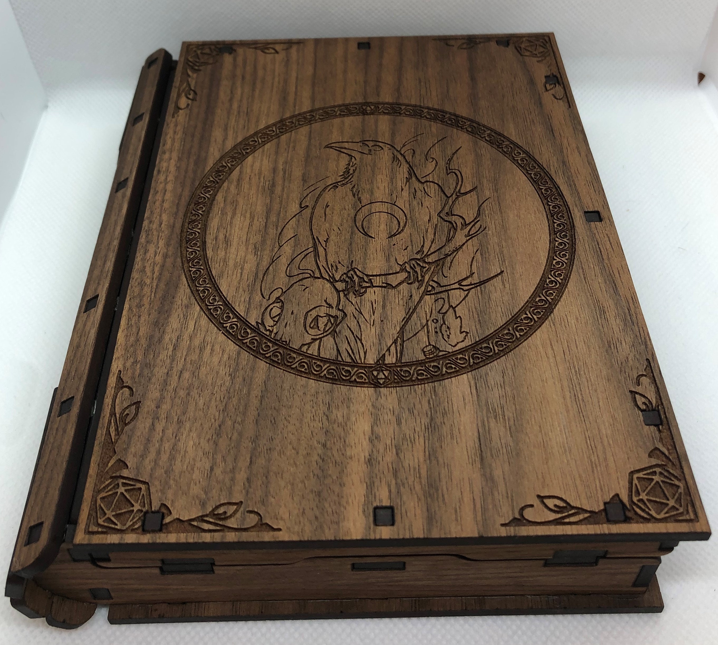Engraved Dice Box Spell Book Box, Raven, Dice Box Wood, Dice Box Book