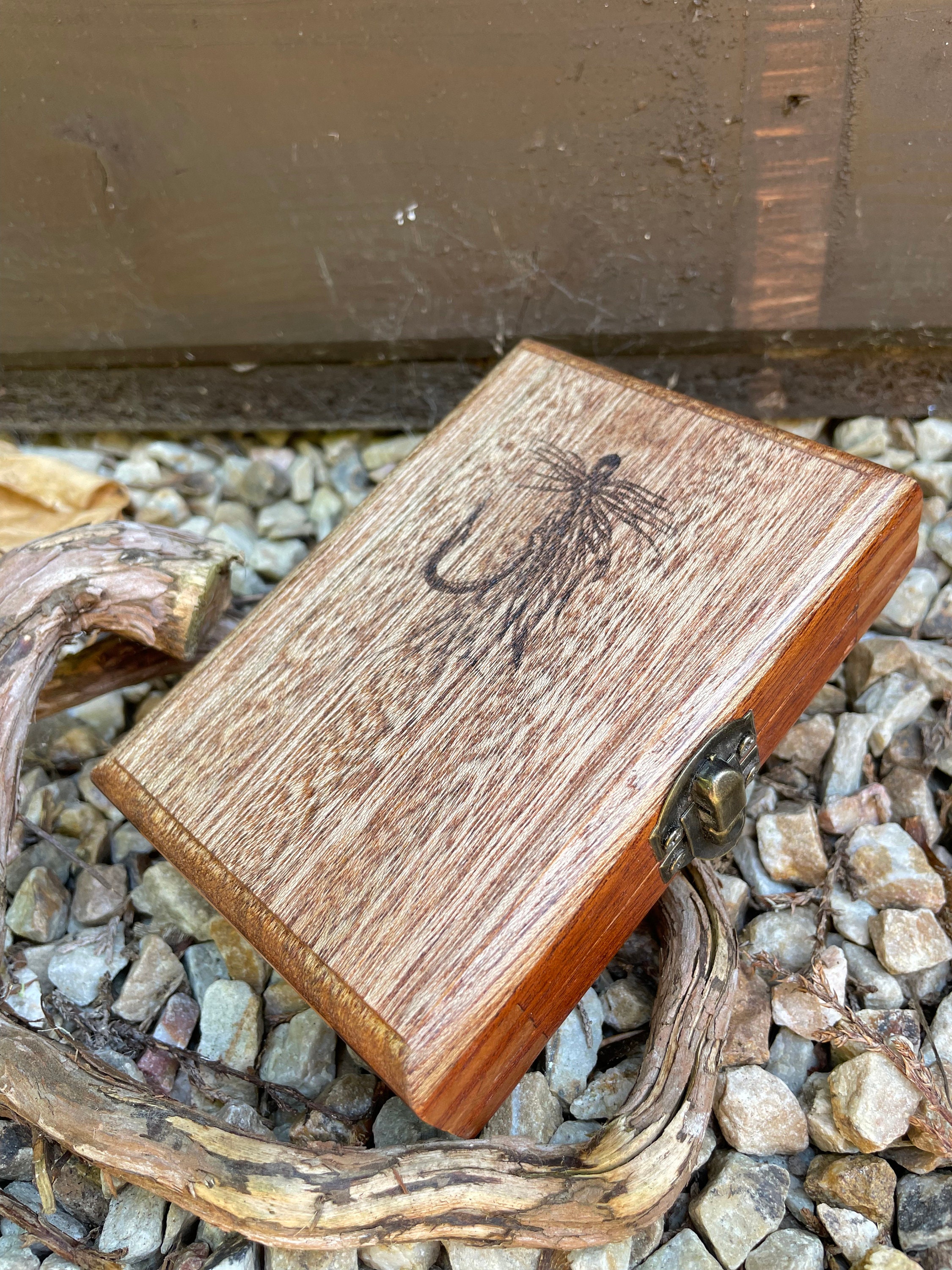 Wooden Fly Fishing Box Gift for Dad Angler Lures Personalised