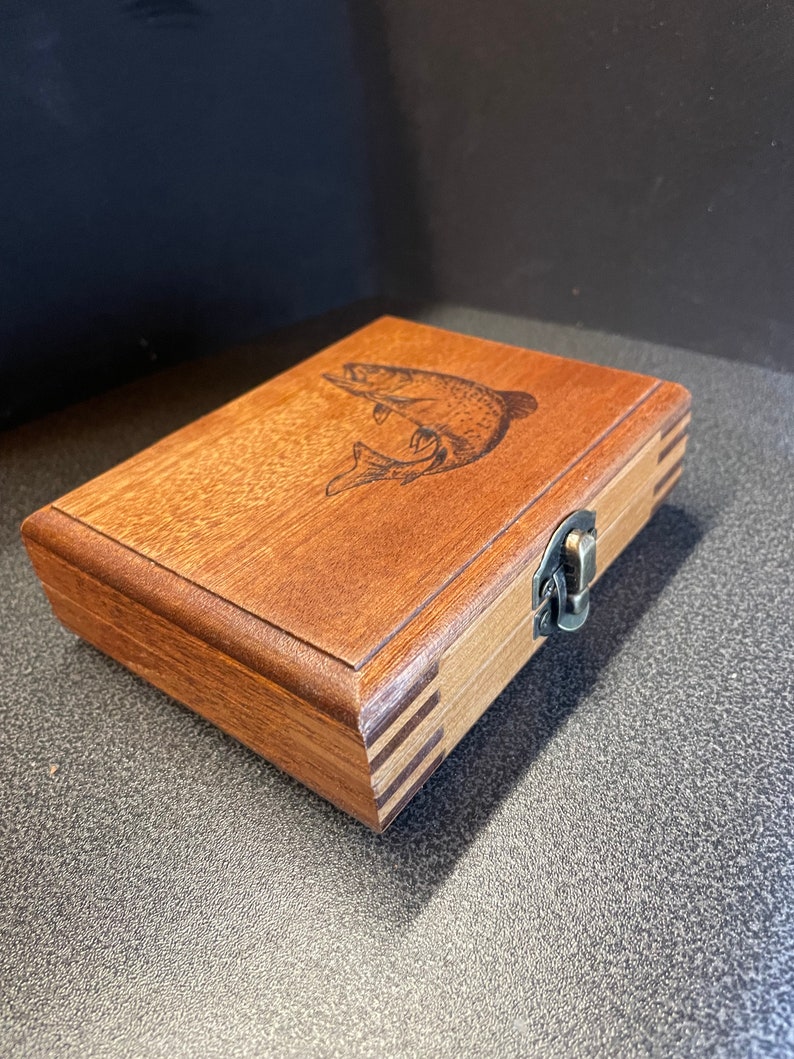 Leaping Trout Fly Box Wooden Box Bait Fly Fishing Box Handmade