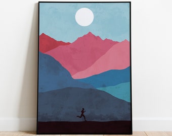 Impresión artística de corredor de montaña / Póster moderno de running