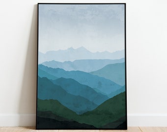 Blue Green Mountain Landscape Print | 290gsm Lustre Paper