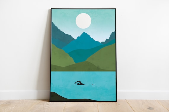 Wild Swimming Art Print, Open Water Swimmer Poster, Lake Swimming Wall Art, Mountain Lake Print, Wild Swimmer Gift, Outdoor Swim Decor