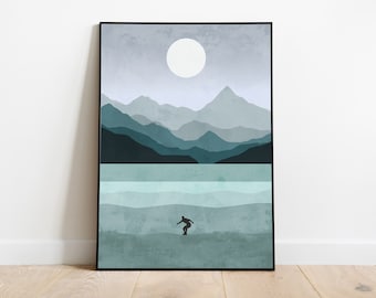 Abstract Surf Poster | Minimalist Mountain Seascape Art Print
