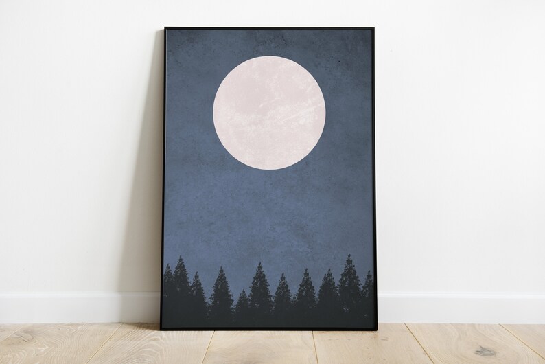 Nordic print Landscape print Navy wall art Nordic Art Nordic wall art Nordic poster Landscape prints Moon print Nordic prints