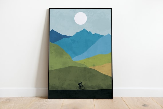 Cycling Wall Art, Mountain Bike Print, Cycling Poster, Cyclist Gift, Bike Art Print, Mountain Landscape, Cycling Decor