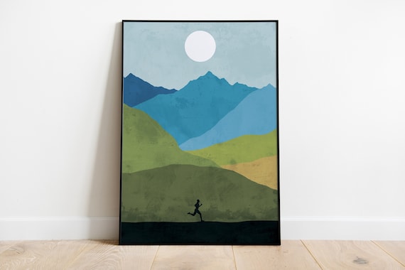 Trail Running Poster, Runner Wall Art, Mountain Running Print, Running Art Print, Gift for Runner, Minimalist Landscape Art
