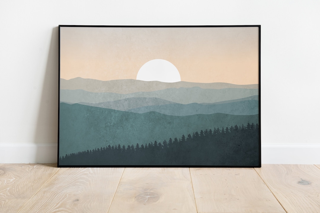 Sunrise Mountain Landscape Art Print | Minimalist Wall Decor - Etsy