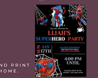 Digitale Spiderman verjaardagsuitnodiging. Spiderman nodigt uit. Superheld verjaardag. E-uitnodiging. Digitale uitnodiging. Jongen verjaardag. Meisje verjaardag