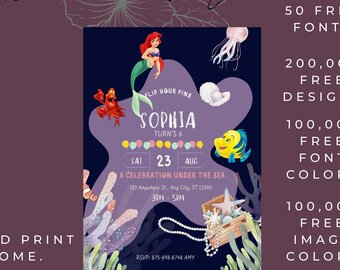 mystical mermaid invitation Birthday invitation | A little mermaid invitation | Instant download | editable template |
