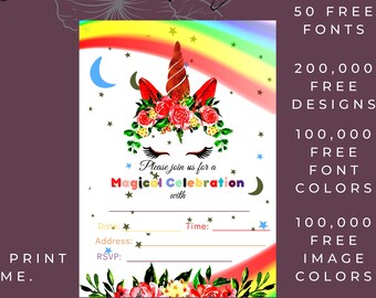 Unicorn Rainbow | Unicorn invitation | Unicorn invite | Unicorn invitation template | Unicorn invitation digital download