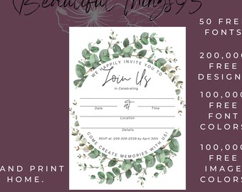 Invitation template download for wedding, baby shower, bridal  | wedding invitation size 5 x 7 | printable download | invitation template