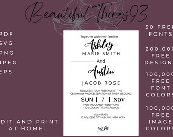 Wedding invitation | Minimalist wedding template | Modern Wedding invitation | Wedding program template | Editable Text | Elegant wedding